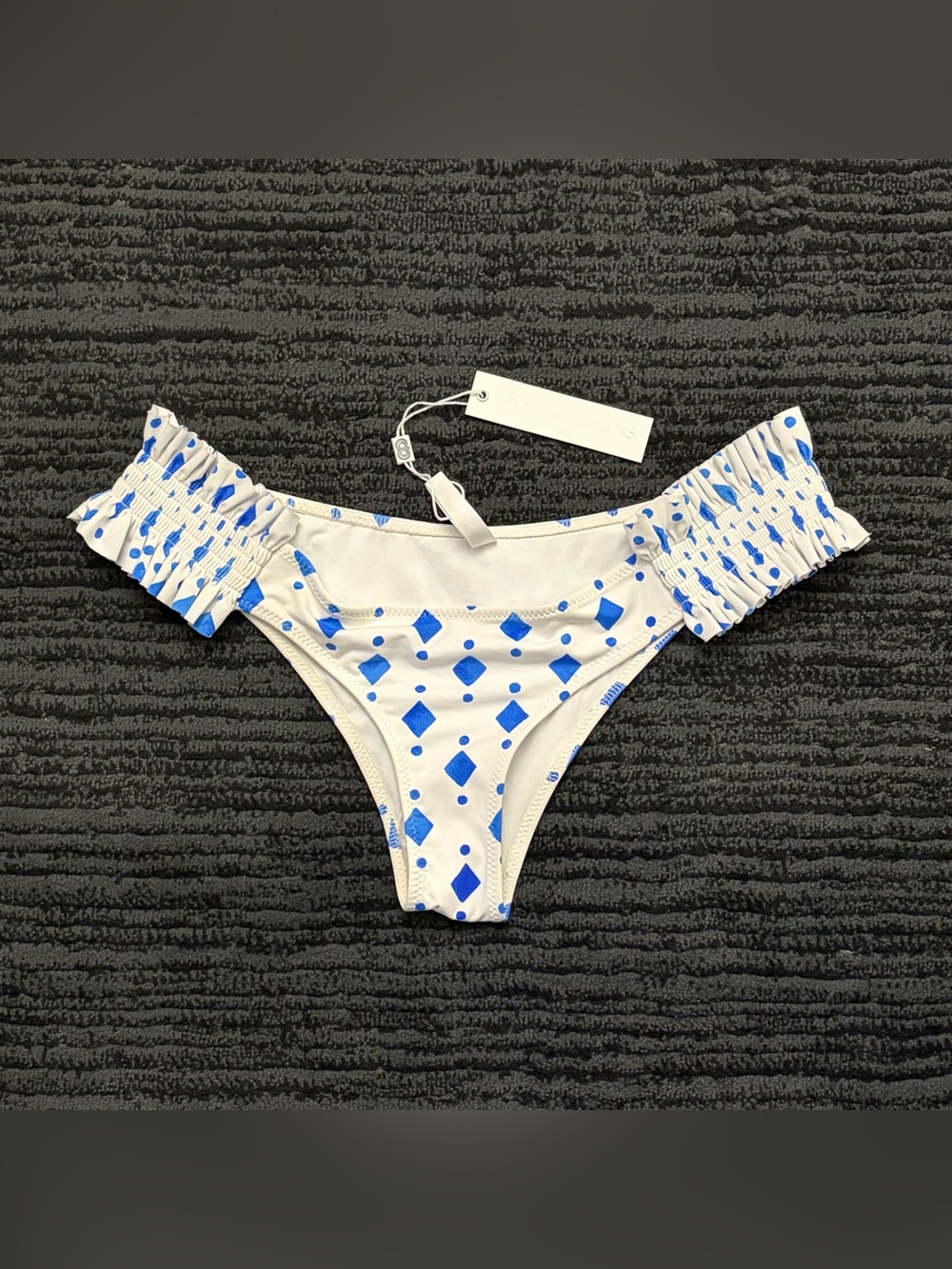 NWT Caroline Constas Mer Blue/White RuffleSwim Bikini